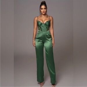 JLUXLABEL Green Joana Cutout Satin Trousers XS